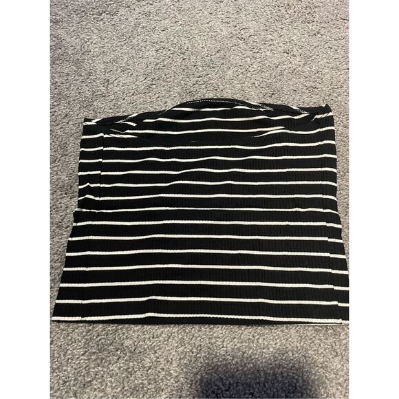 American Eagle Soft & Sexy RIB Small Black and White Stripe Strapless Top - Picture 2 of 3